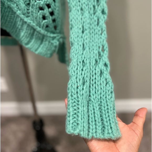 Free People Open Knit Mint Green Long Sleeve Sweater Size Medium - Picture 6 of 12